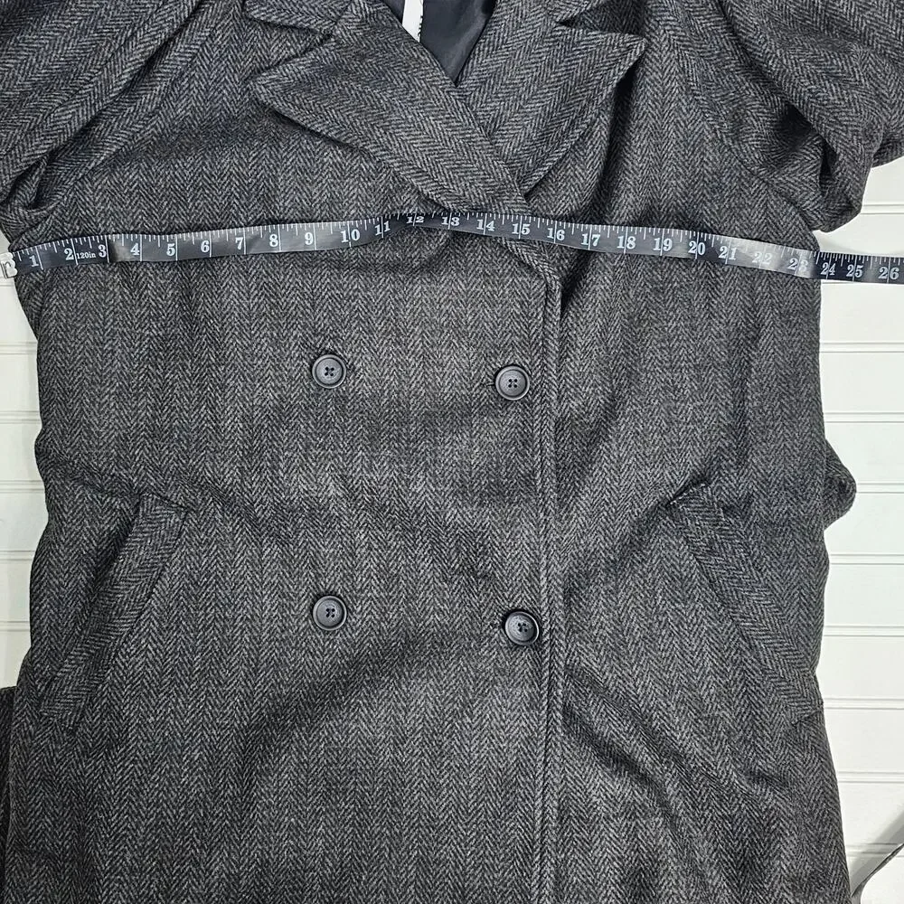 The Drop Jessy Grey Herringbone Double Breasted Long Overcoat Women's Size L NWT - Picture 14 of 16